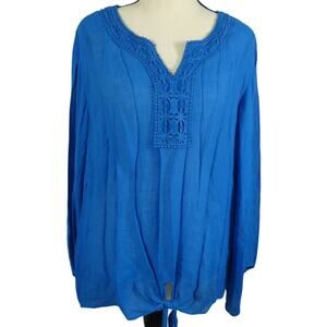 Meera Lane Women's 1X Blouse Wide  Sleeves V-Neck Lace Lightweight Tie Front